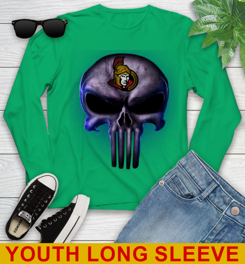 Ottawa Senators NHL Hockey Punisher Skull Sports Youth Long Sleeve 8 Ottawa Senators NHL Hockey Punisher Skull Sports Youth Long Sleeve - Image 8