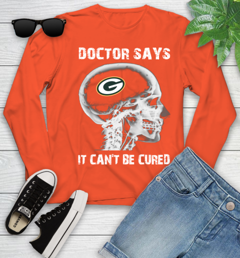 NFL Green Bay Packers Football Skull It Can't Be Cured Shirt Youth Long Sleeve 3
