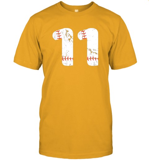 z1lc number 11 baseball vintage distressed team jersey t shirt 60 front gold