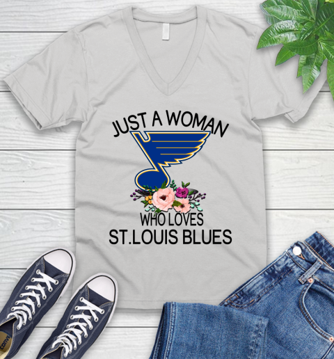 NHL Just A Woman Who Loves St.Louis Blues Hockey Sports V-Neck T-Shirt