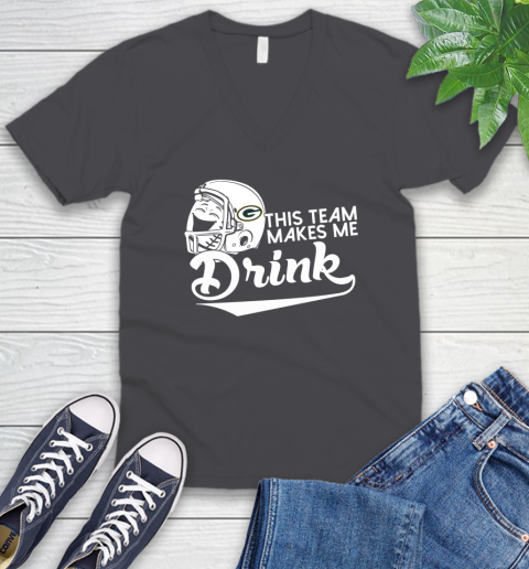 Green Bay Packers NFL Football This Team Makes Me Drink Adoring Fan V-Neck T-Shirt 4