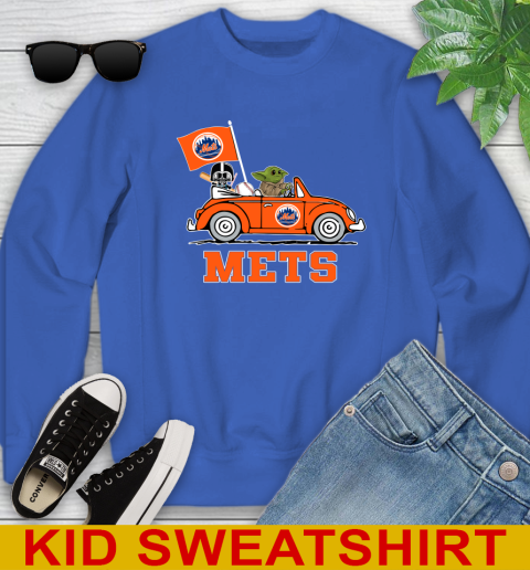 MLB Baseball New York Mets Darth Vader Baby Yoda Driving Star Wars Shirt Youth Sweatshirt 7