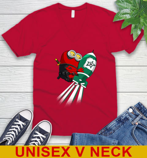 NHL Hockey Dallas Stars Deadpool Minion Marvel Shirt V-Neck T-Shirt 6