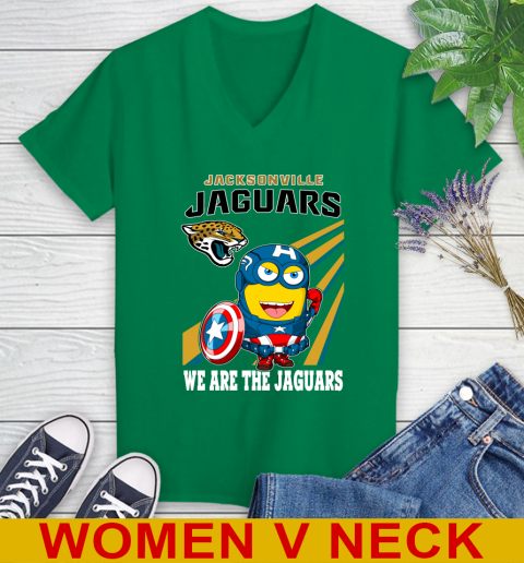 NFL Football Jacksonville Jaguars Captain America Marvel Avengers Minion Shirt Women's V-Neck T-Shirt 5