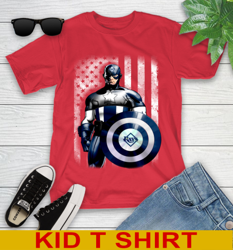 Tampa Bay Rays MLB Baseball Captain America Marvel Avengers American Flag Shirt Youth T-Shirt 11