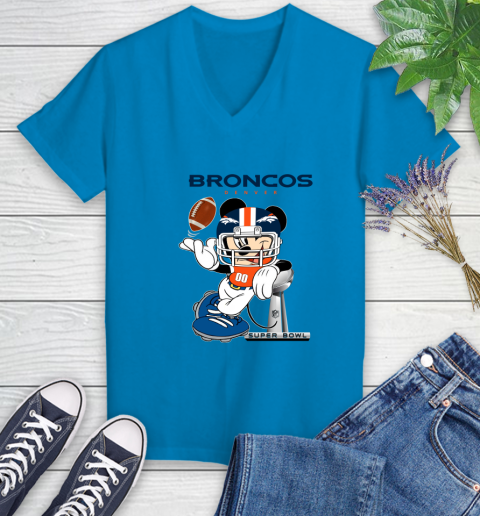 NFL Denver Broncos Mickey Mouse Disney Super Bowl Football T Shirt Women's V-Neck T-Shirt 7