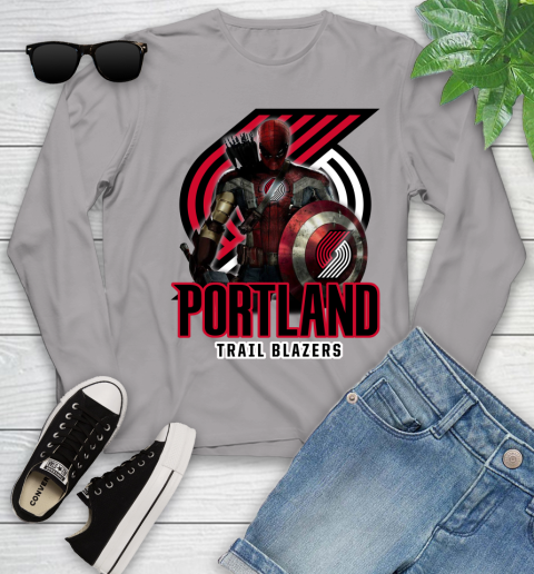 Portland Trail Blazers NBA Basketball Captain America Thor Spider Man Hawkeye Avengers Youth Long Sleeve 5