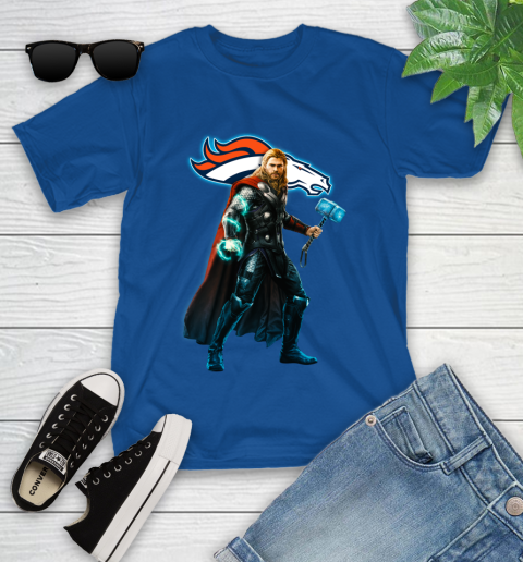 NFL Thor Avengers Endgame Football Denver Broncos Youth T-Shirt 9