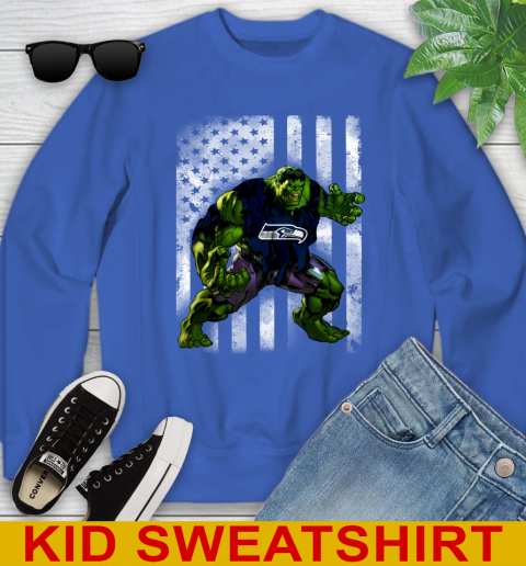 Seattle Seahawks Hulk Marvel Avengers NFL Football American Flag Youth Sweatshirt 6