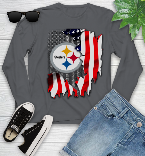 Pittsburgh Steelers NFL Football American Flag Youth Long Sleeve 9