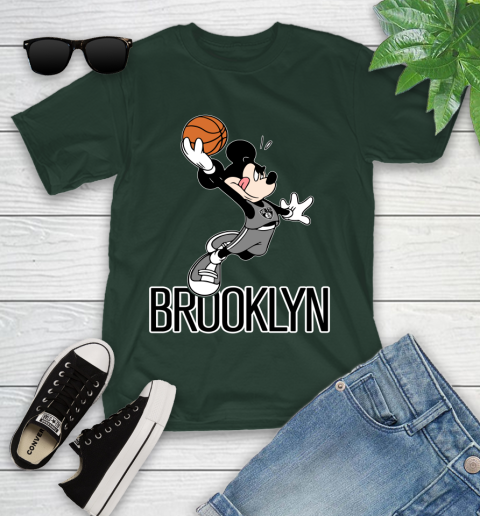 NBA Basketball Brooklyn Nets Cheerful Mickey Mouse Shirt Youth T-Shirt 5