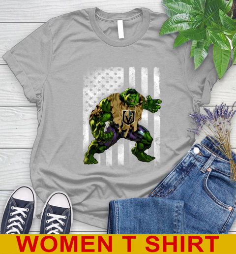 Vegas Golden Knights Hulk Marvel Avengers NHL Hockey American Flag Women's T-Shirt 5