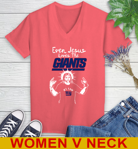New York Giants NFL Football Even Jesus Loves The Giants Shirt Women's V-Neck T-Shirt 6