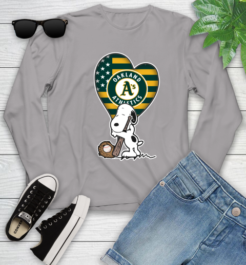 Oakland Athletics MLB Baseball The Peanuts Movie Adorable Snoopy Youth Long Sleeve 5