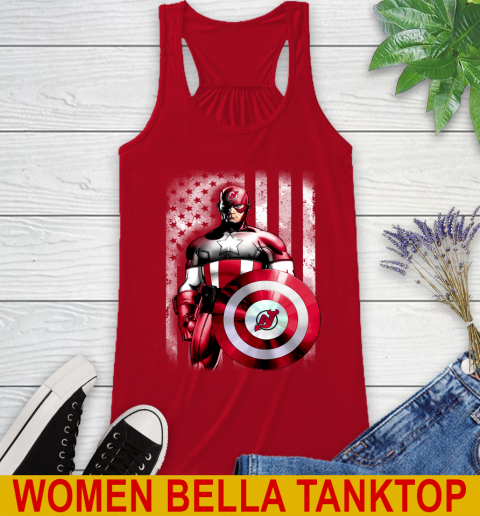 New Jersey Devils NHL Hockey Captain America Marvel Avengers American Flag Shirt Racerback Tank - Image 5