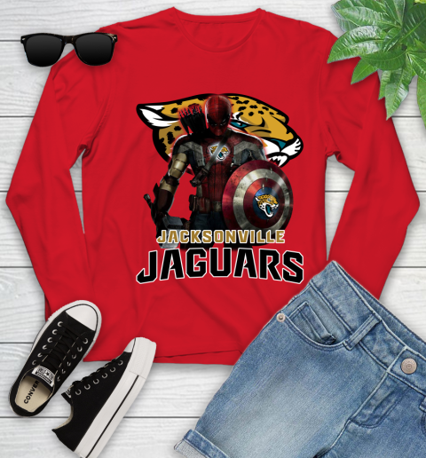 NFL Captain America Thor Spider Man Hawkeye Avengers Endgame Football Jacksonville Jaguars Youth Long Sleeve 11