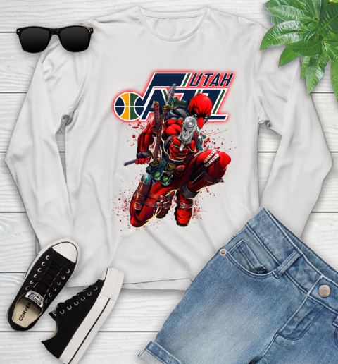 NBA Deadpool Marvel Comics Sports Basketball Utah Jazz Youth Long Sleeve