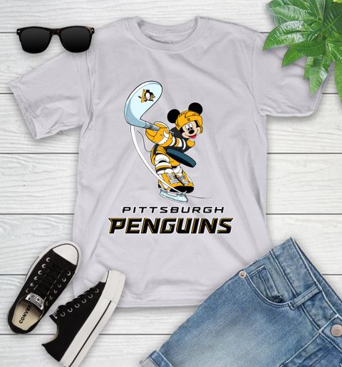 NHL Hockey Pittsburgh Penguins Cheerful Mickey Mouse Shirt Youth T-Shirt 4