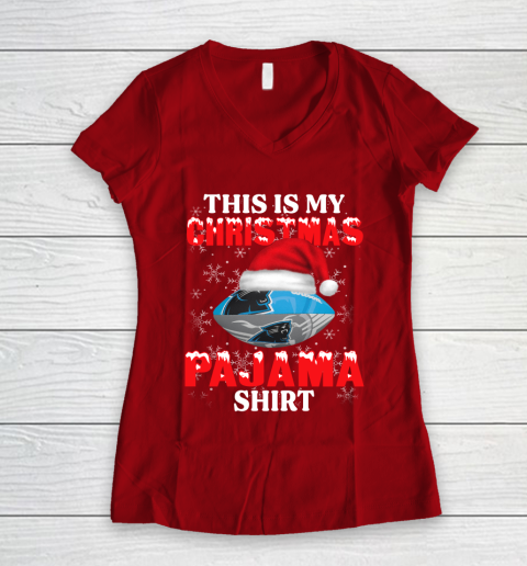 Carolina Panthers This Is My Christmas Pajama Shirt NFL Women's V-Neck T-Shirt 8