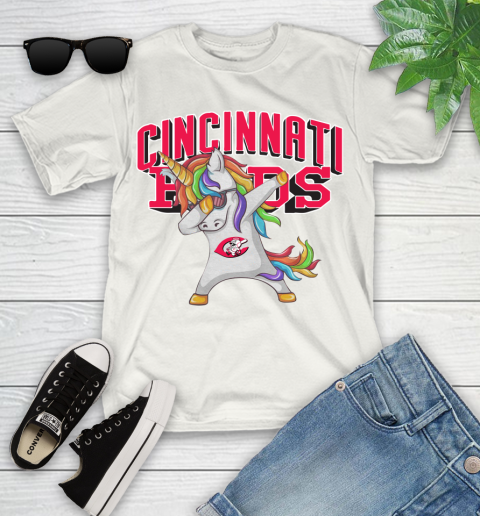 Cincinnati Reds MLB Baseball Funny Unicorn Dabbing Sports Youth T-Shirt