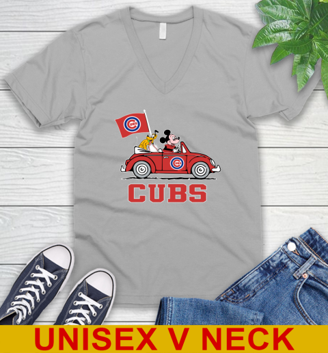 MLB Baseball Chicago Cubs Pluto Mickey Driving Disney Shirt V-Neck T-Shirt 4