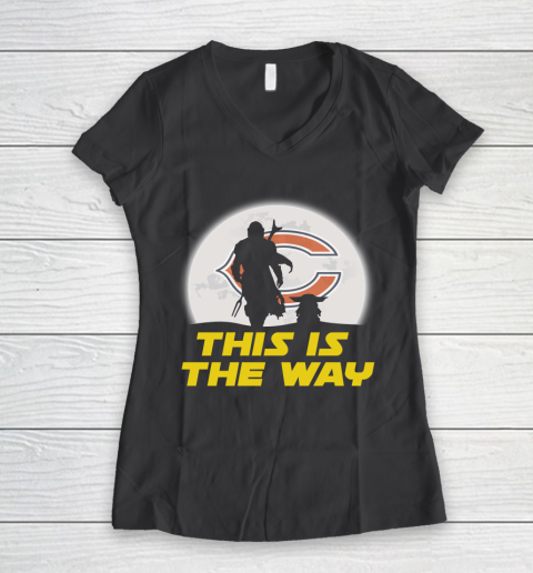Chicago Bears NFL Football Star Wars Yoda And Mandalorian This Is The Way Women's V-Neck T-Shirt 6
