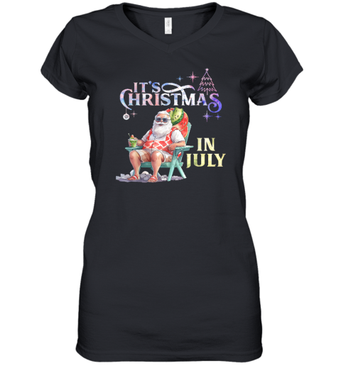 Christmas In July Santa Beach Summer Float Xmas Funny Women's V-Neck T-Shirt