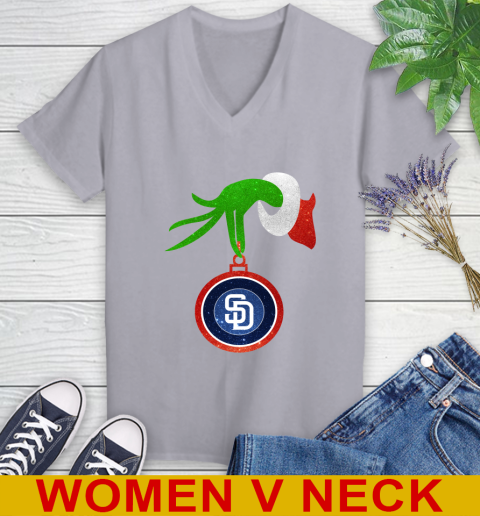San Diego Padres Grinch Merry Christmas MLB Baseball Women's V-Neck T-Shirt 5