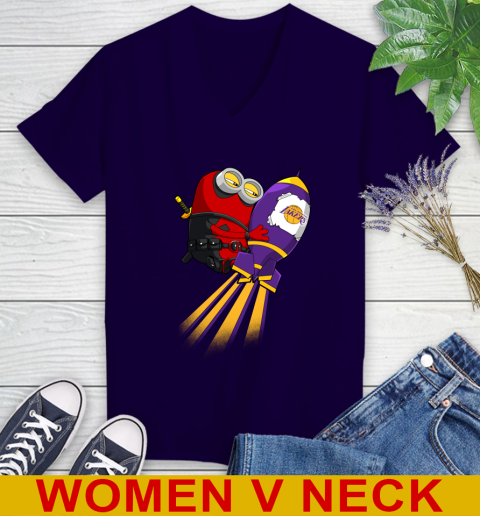 NBA Basketball Los Angeles Lakers Deadpool Minion Marvel Shirt Women's V-Neck T-Shirt 3