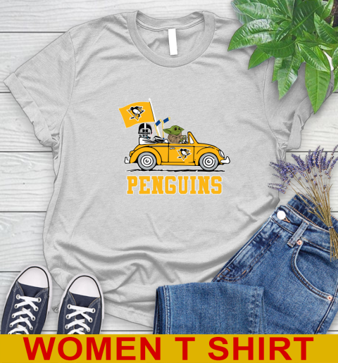 NHL Hockey Pittsburgh Penguins Darth Vader Baby Yoda Driving Star Wars Shirt Women's T-Shirt