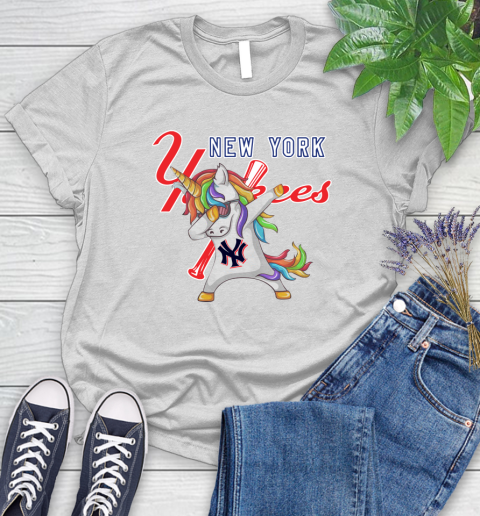 New York Yankees MLB Baseball Funny Unicorn Dabbing Sports Women's T-Shirt