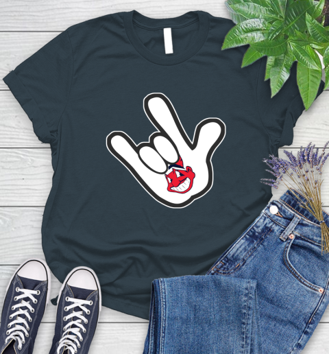 Cleveland Indians MLB Baseball Mickey Rock Hand Disney Women's T-Shirt 8