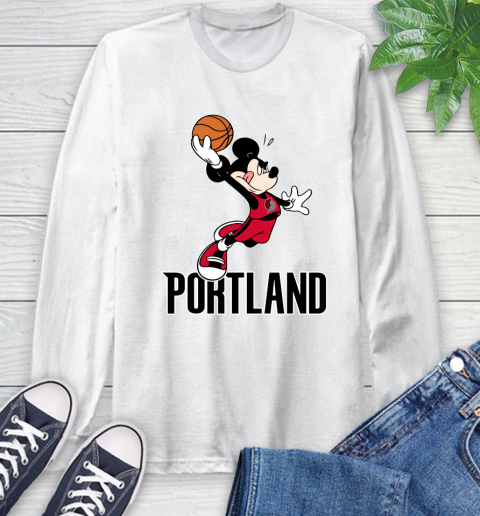 NBA Basketball Portland Trail Blazers Cheerful Mickey Mouse Shirt Long Sleeve T-Shirt 2