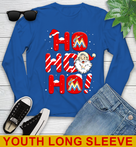 Miami Marlins MLB Baseball Ho Ho Ho Santa Claus Merry Christmas Shirt Youth Long Sleeve 10