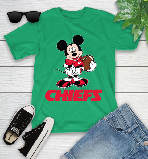 NFL Football Kansas City Chiefs Cheerful Mickey Mouse Shirt Youth T-Shirt 6