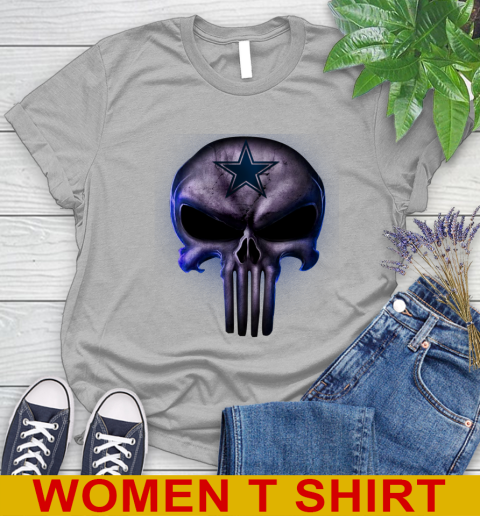 Dallas Cowboys NFL Football Punisher Skull Sports Women's T-Shirt 5