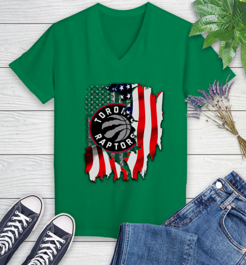 Toronto Raptors NBA Basketball American Flag Women's V-Neck T-Shirt 5