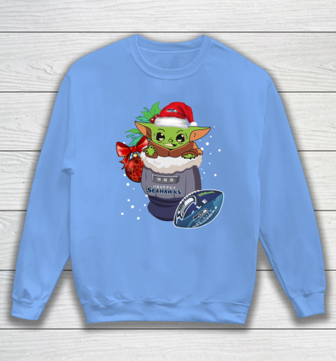 Seattle Seahawks Christmas Baby Yoda Star Wars Funny Happy NFL Sweatshirt 9