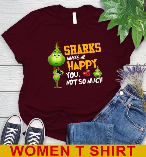 NHL San Jose Sharks Makes Me Happy You Not So Much Grinch Hockey Sports Women's T-Shirt 6