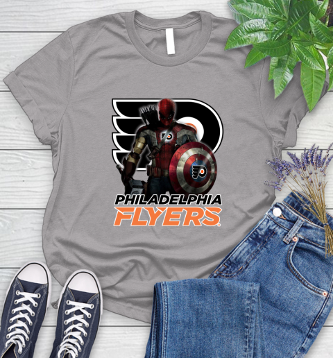 NHL Captain America Thor Spider Man Hawkeye Avengers Endgame Hockey Philadelphia Flyers Women's T-Shirt 5