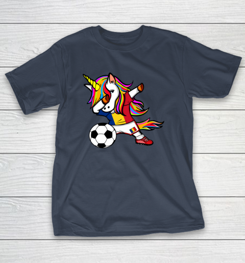 Dabbing Unicorn Romania Football Romanian Flag Soccer T-Shirt 16