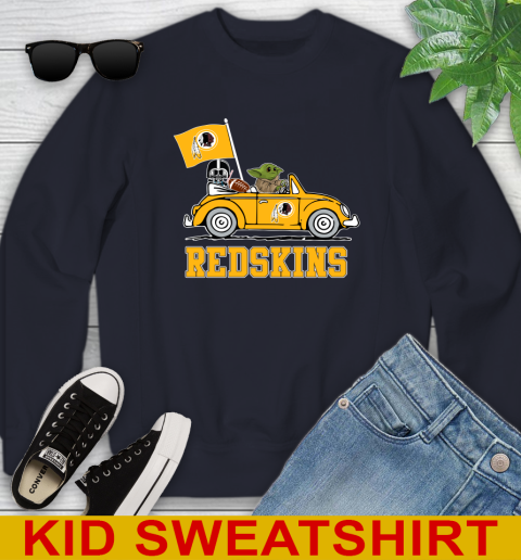 NFL Football Washington Redskins Darth Vader Baby Yoda Driving Star Wars Shirt Youth Sweatshirt 3