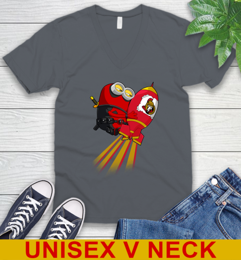 NHL Hockey Ottawa Senators Deadpool Minion Marvel Shirt V-Neck T-Shirt 4