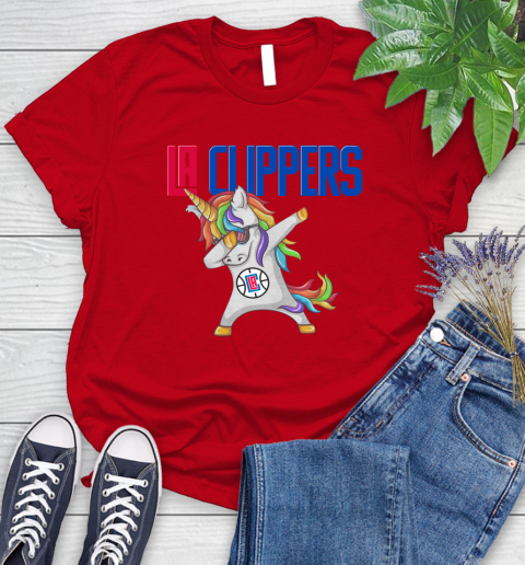 LA Clippers NBA Basketball Funny Unicorn Dabbing Sports Women's T-Shirt 9