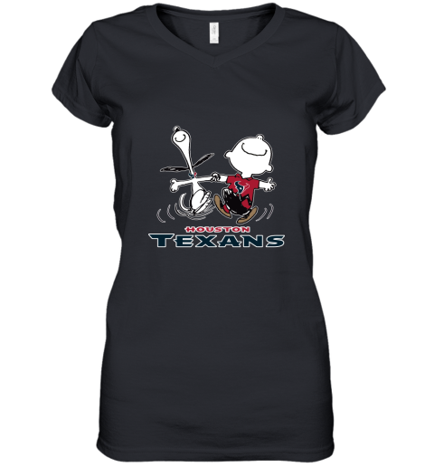 Snoopy And Charlie Brown Happy Houston Texans Fans Women's V-Neck T-Shirt