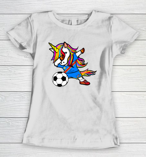 Dabbing Unicorn DR Congo Football Congolese Flag Soccer Women's T-Shirt