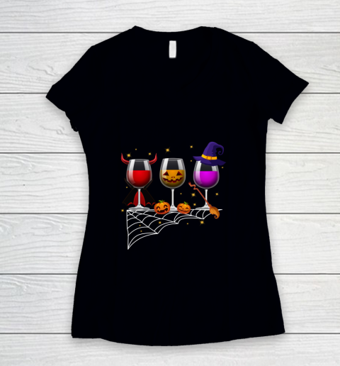 Three Glasses Of Wines Halloween Wine Women's V-Neck T-Shirt