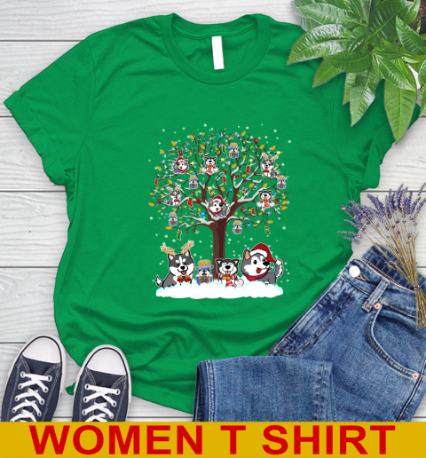 Husky dog pet lover light christmas tree shirt 232