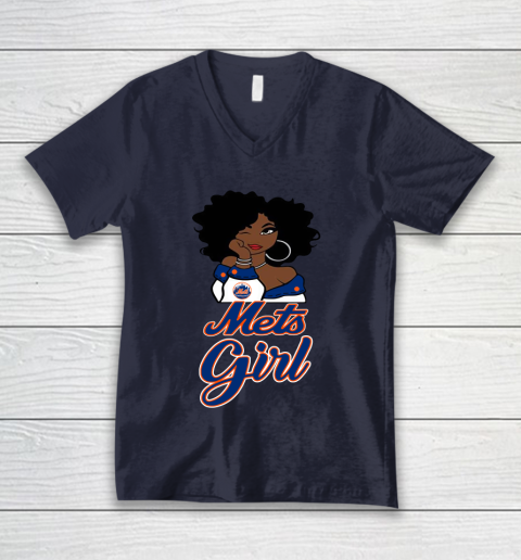 New York Metss Girl MLB V-Neck T-Shirt 3