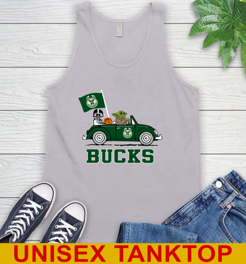 NBA Basketball Milwaukee Bucks Darth Vader Baby Yoda Driving Star Wars Shirt Tank Top 4